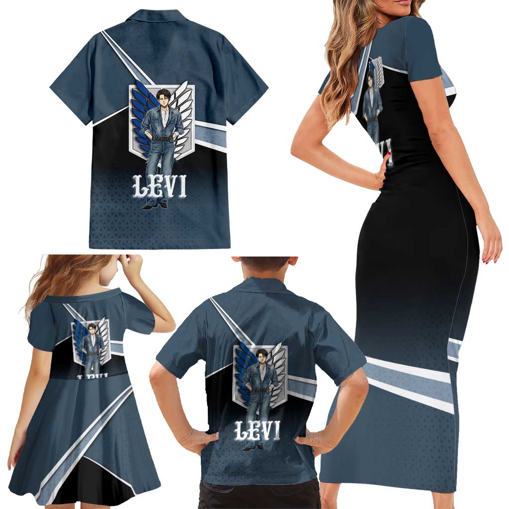 Levi Attack on Titan Family Matching Short Sleeve Bodycon Dress and Hawaiian Shirt Anime Denim Illustration