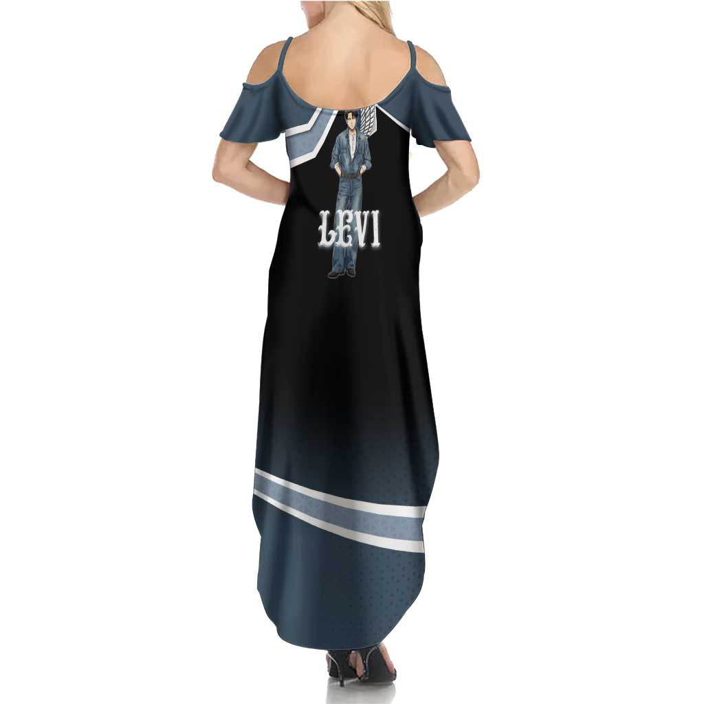 Levi Attack on Titan Family Matching Summer Maxi Dress and Hawaiian Shirt Anime Denim Illustration
