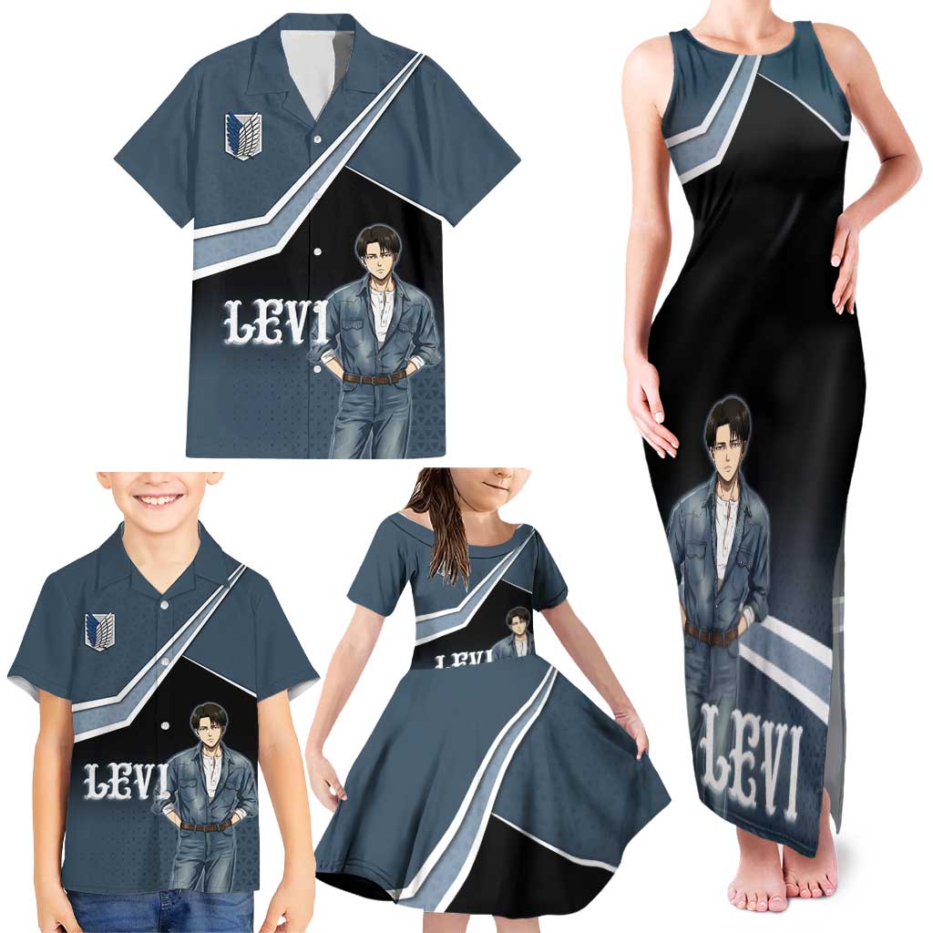 Levi Attack on Titan Family Matching Tank Maxi Dress and Hawaiian Shirt Anime Denim Illustration