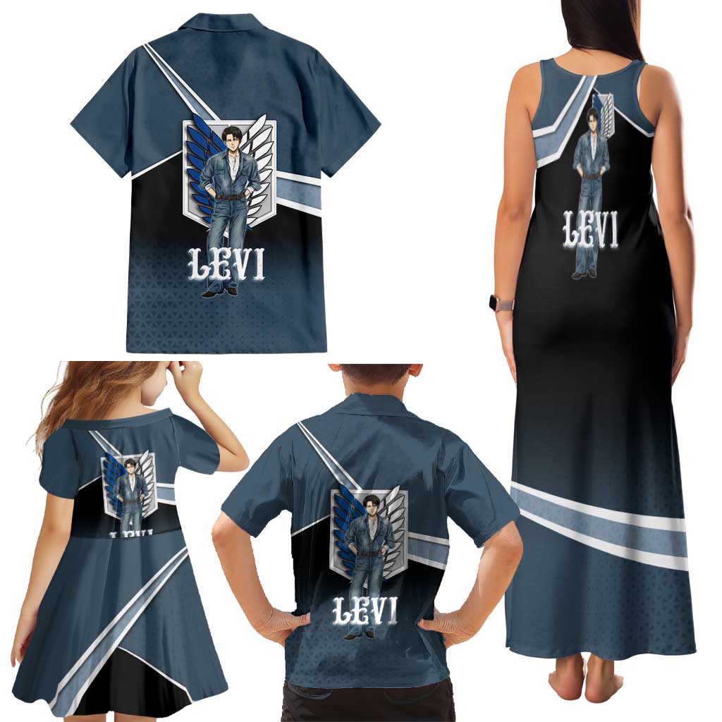Levi Attack on Titan Family Matching Tank Maxi Dress and Hawaiian Shirt Anime Denim Illustration