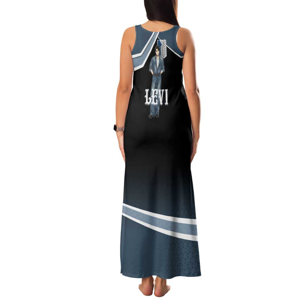 Levi Attack on Titan Family Matching Tank Maxi Dress and Hawaiian Shirt Anime Denim Illustration