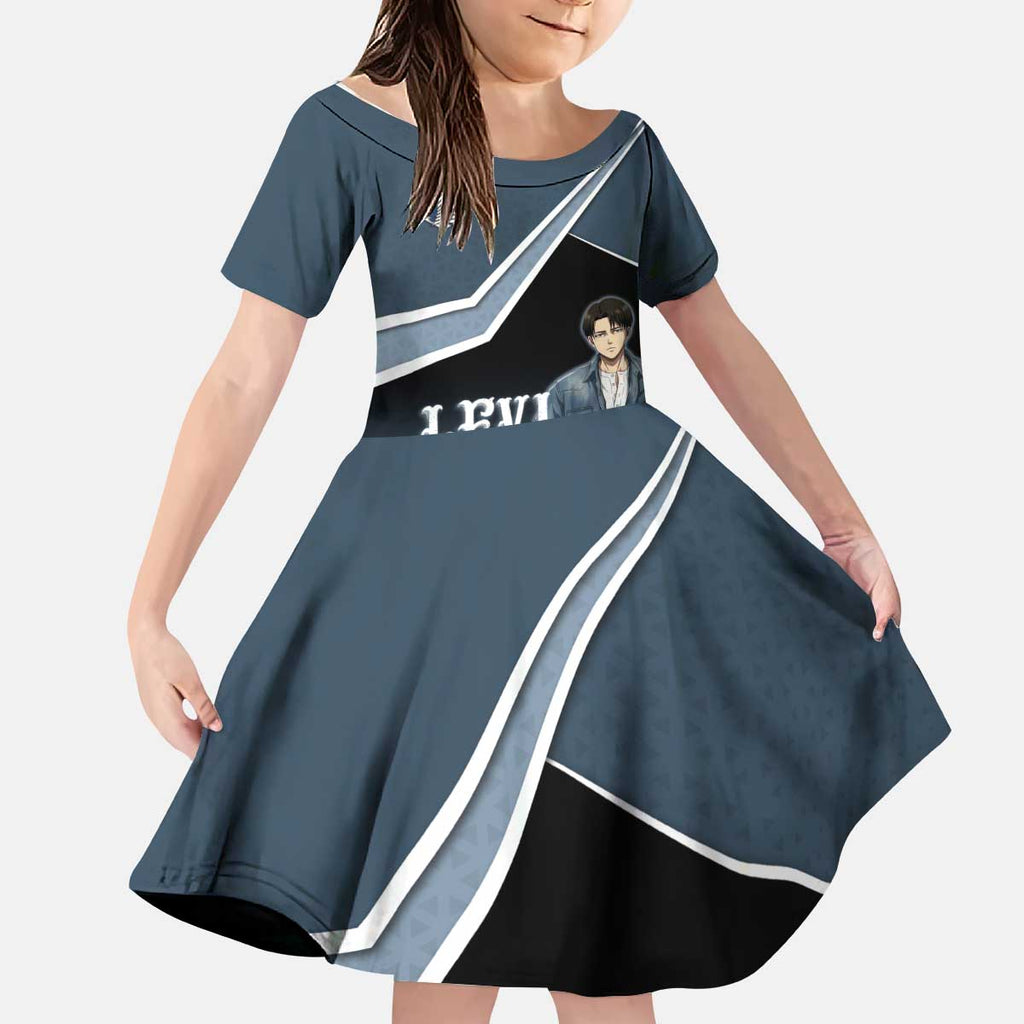 Levi Attack on Titan Kid Short Sleeve Dress Anime Denim Illustration