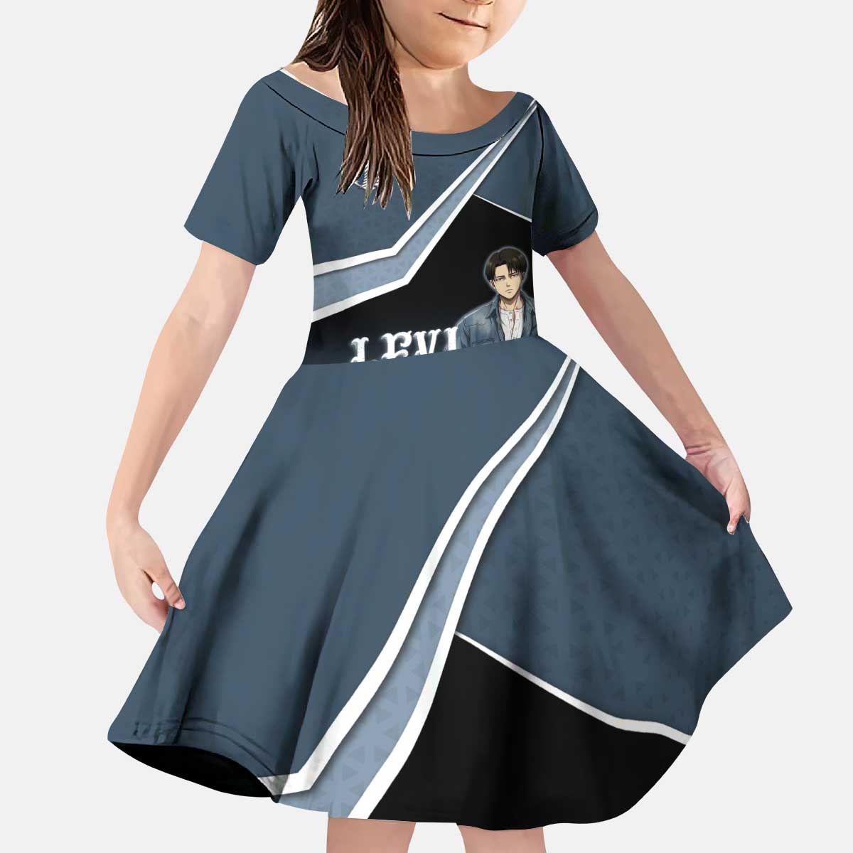 Levi Attack on Titan Kid Short Sleeve Dress Anime Denim Illustration