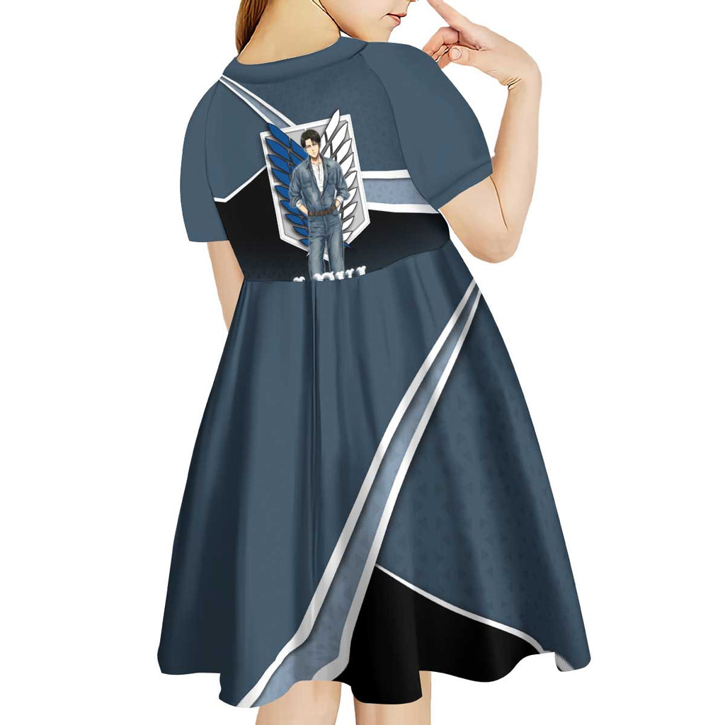 Levi Attack on Titan Kid Short Sleeve Dress Anime Denim Illustration