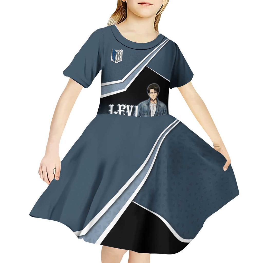 Levi Attack on Titan Kid Short Sleeve Dress Anime Denim Illustration