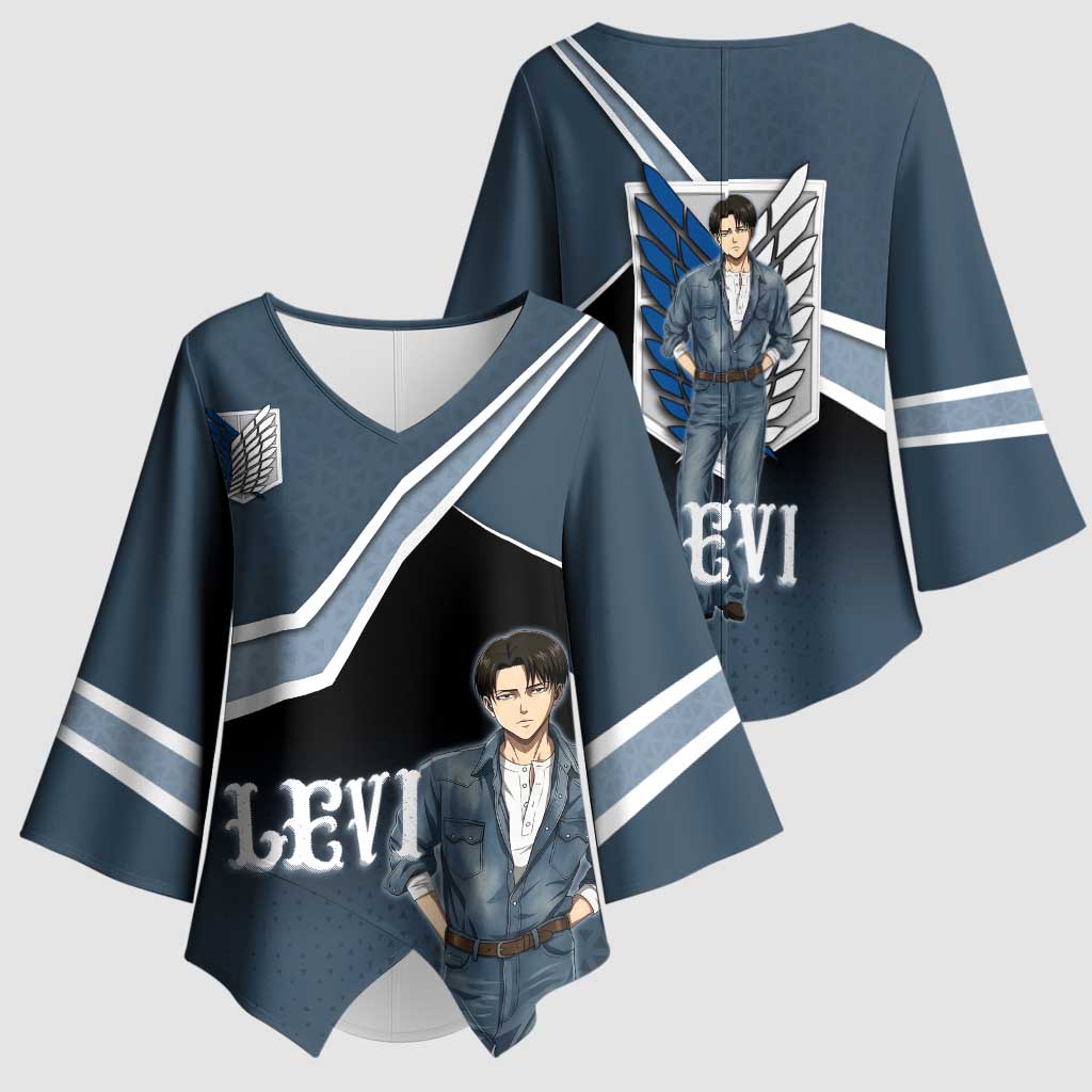 Levi Attack on Titan Kimono Sleeve Blouse Anime Denim Illustration