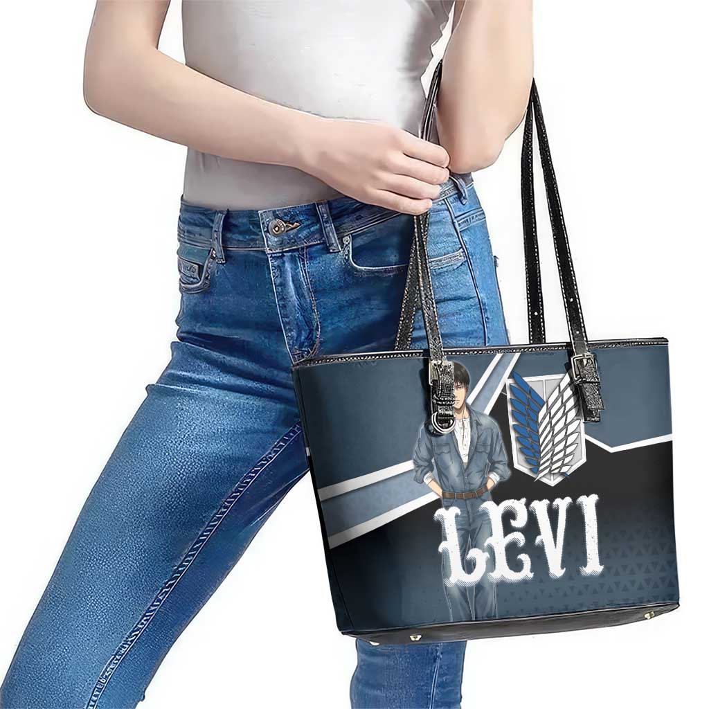 Levi Attack on Titan Leather Tote Bag Anime Denim Illustration