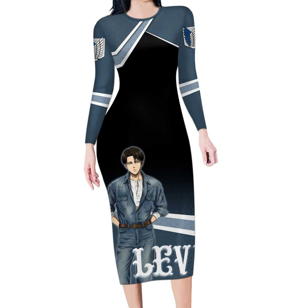 Levi Attack on Titan Long Sleeve Bodycon Dress Anime Denim Illustration