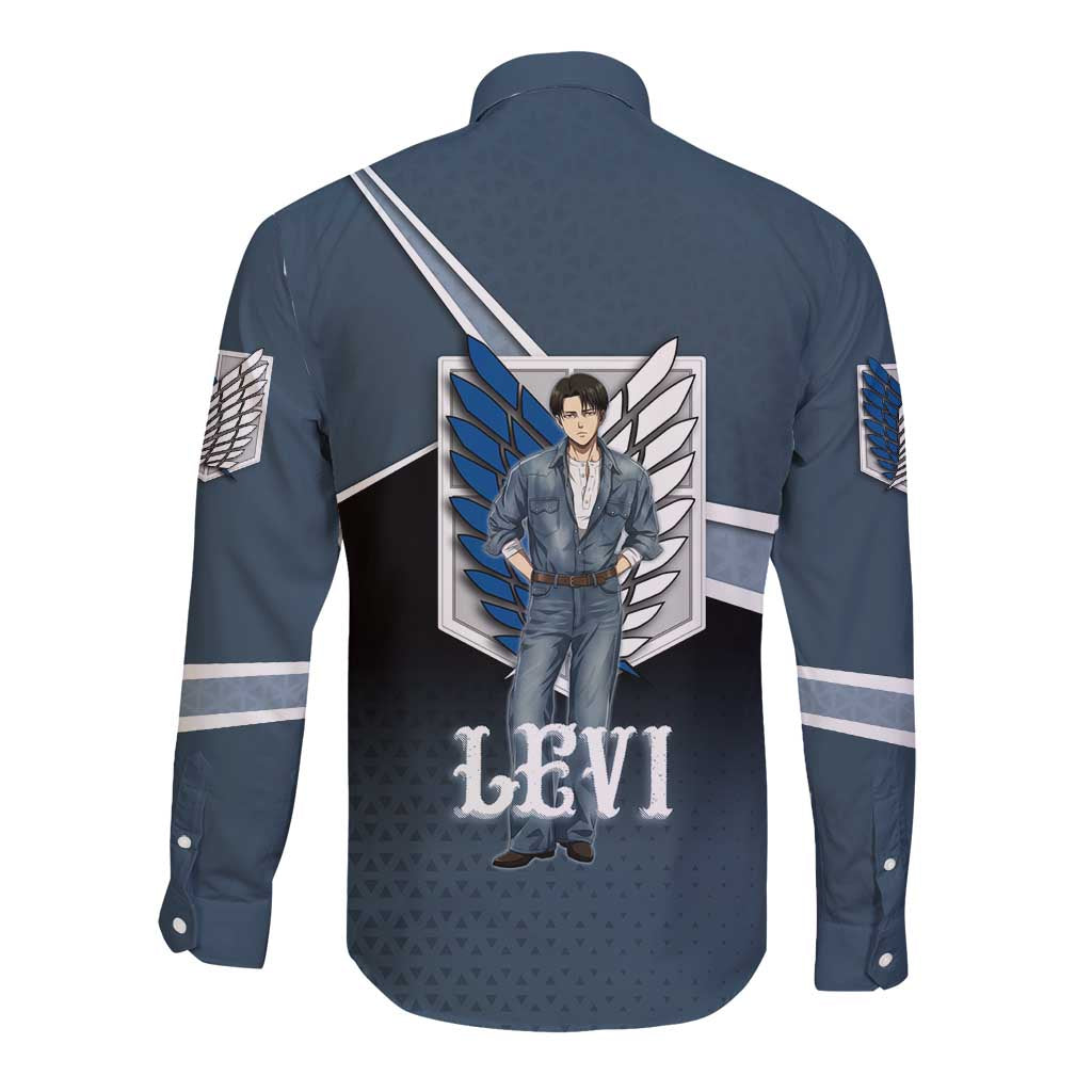 Levi Attack on Titan Long Sleeve Button Shirt Anime Denim Illustration