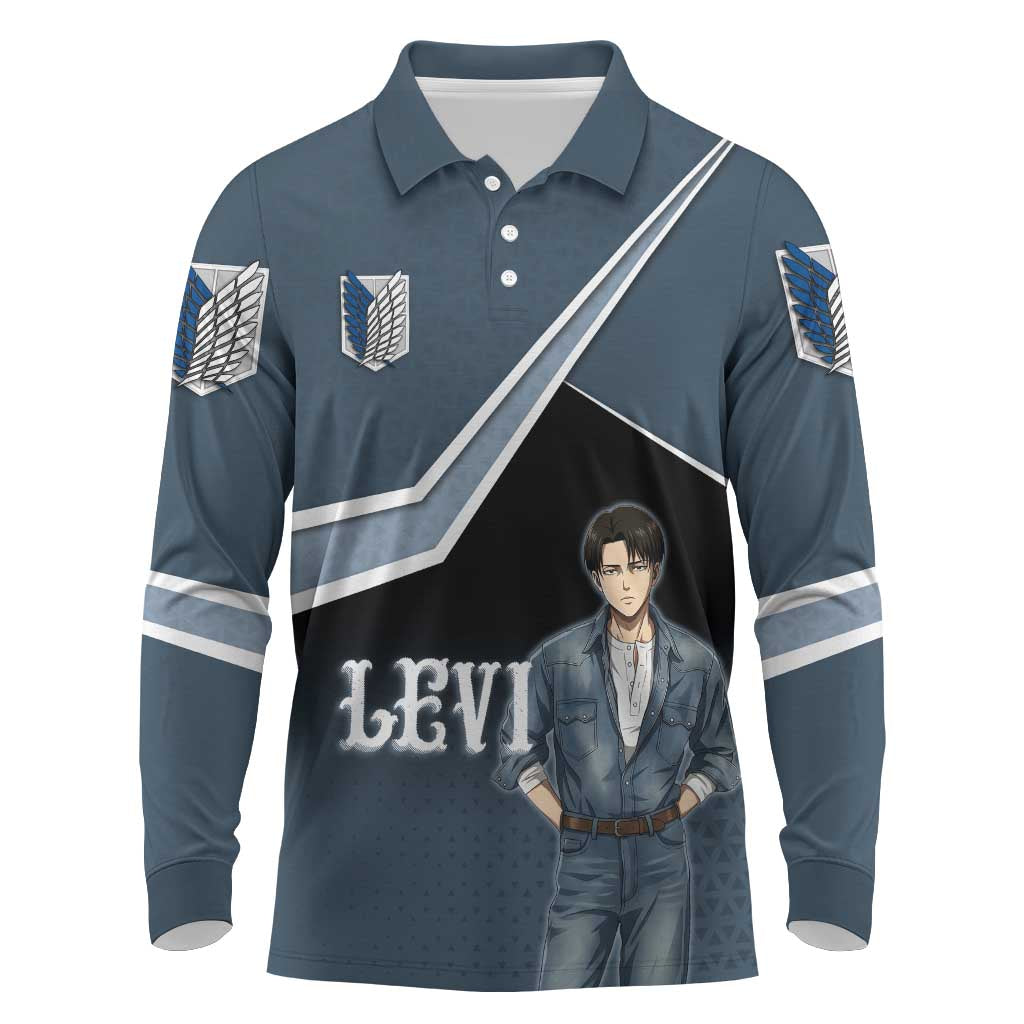 Levi Attack on Titan Long Sleeve Polo Shirt Anime Denim Illustration