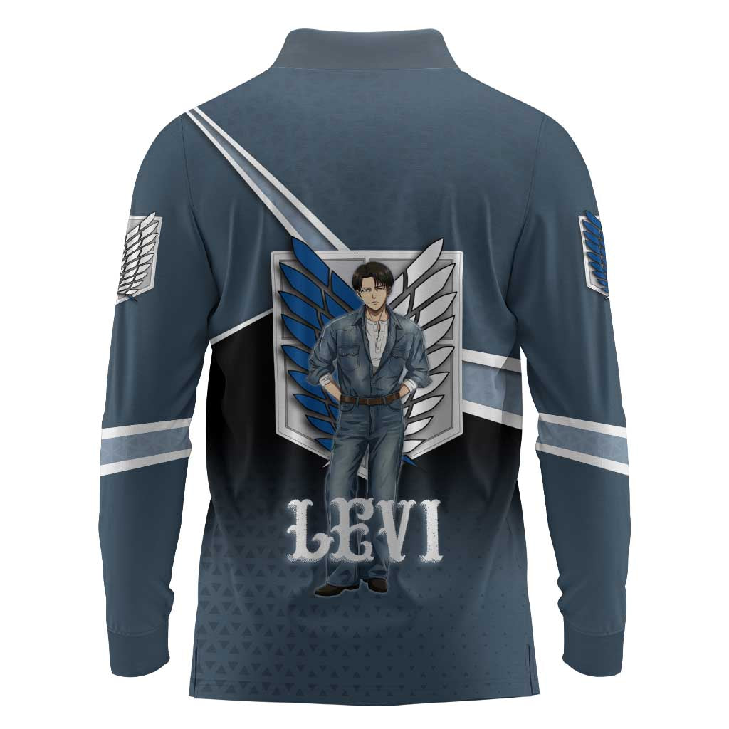 Levi Attack on Titan Long Sleeve Polo Shirt Anime Denim Illustration