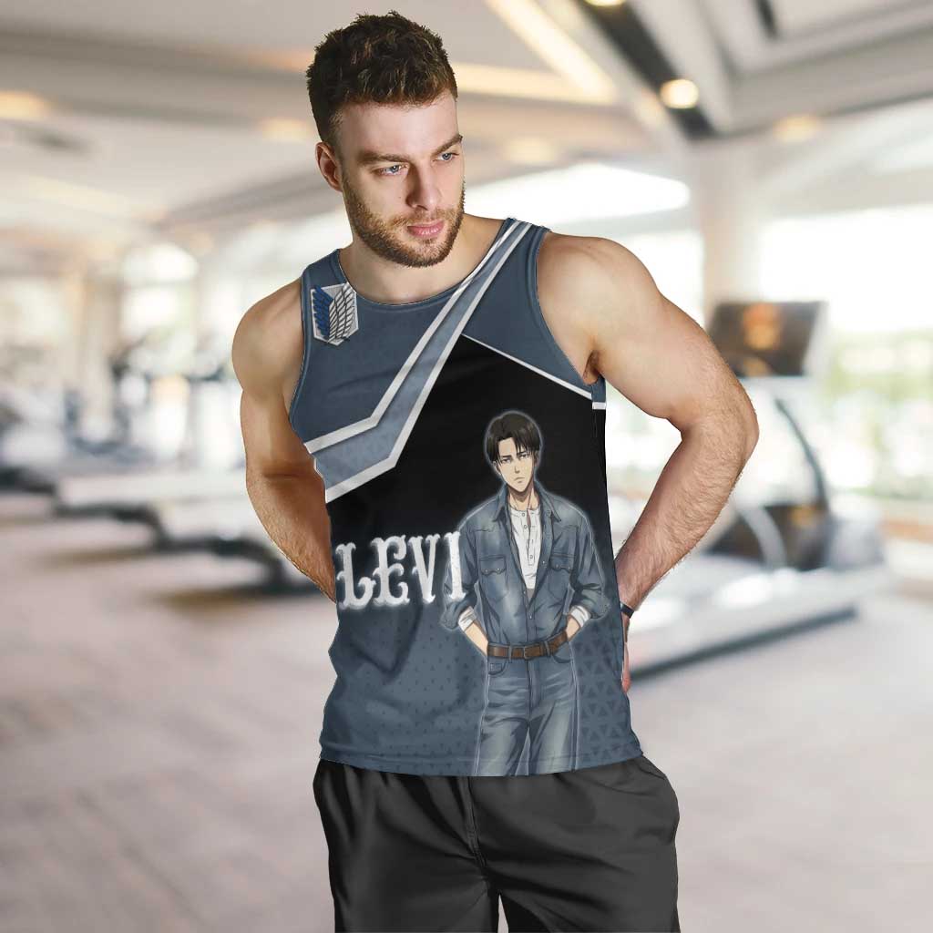 Levi Attack on Titan Men Tank Top Anime Denim Illustration