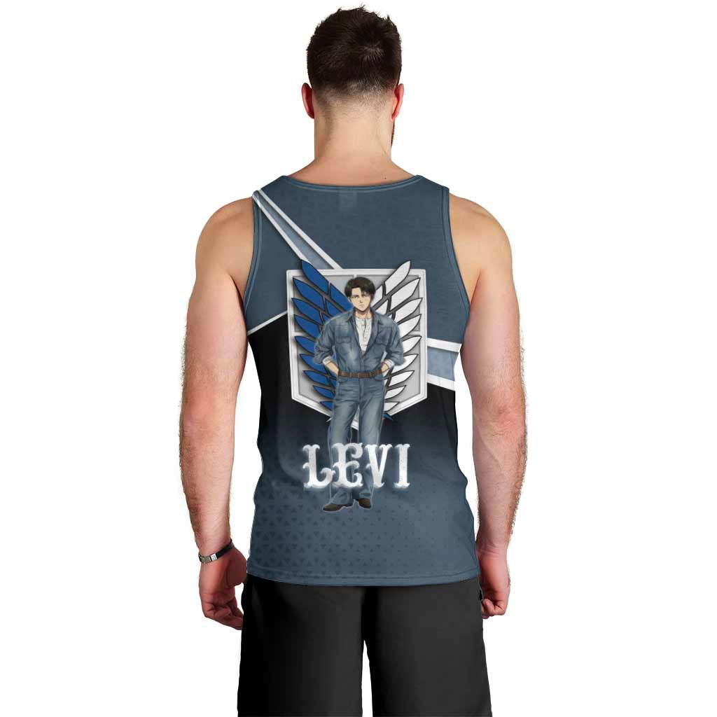 Levi Attack on Titan Men Tank Top Anime Denim Illustration
