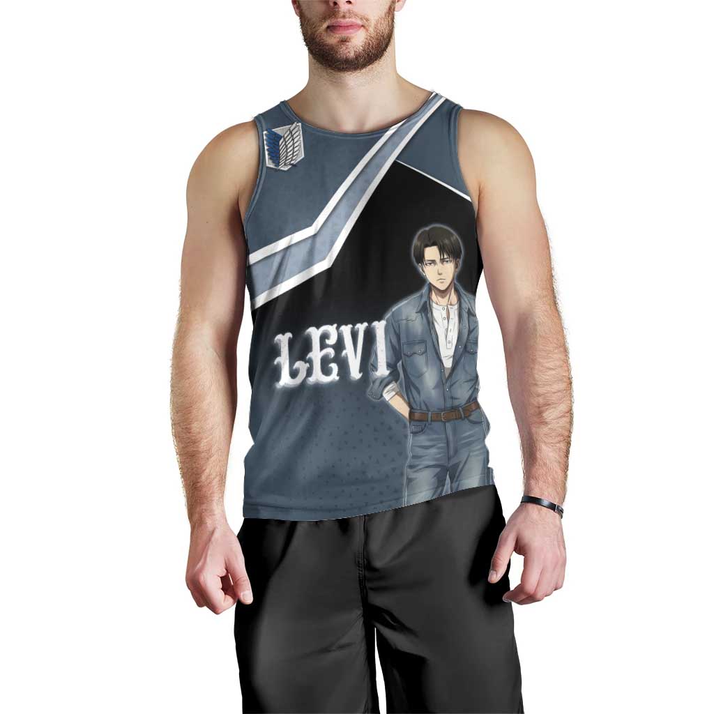 Levi Attack on Titan Men Tank Top Anime Denim Illustration