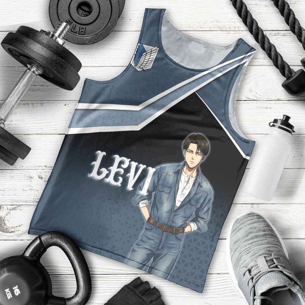 Levi Attack on Titan Men Tank Top Anime Denim Illustration