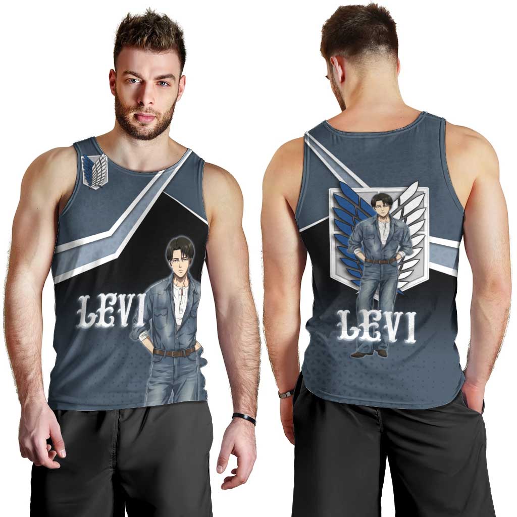 Levi Attack on Titan Men Tank Top Anime Denim Illustration