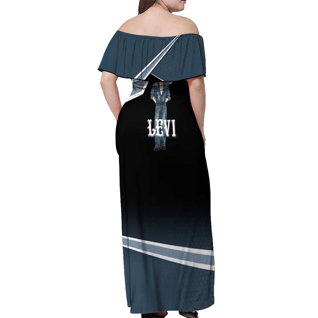 Levi Attack on Titan Off Shoulder Maxi Dress Anime Denim Illustration