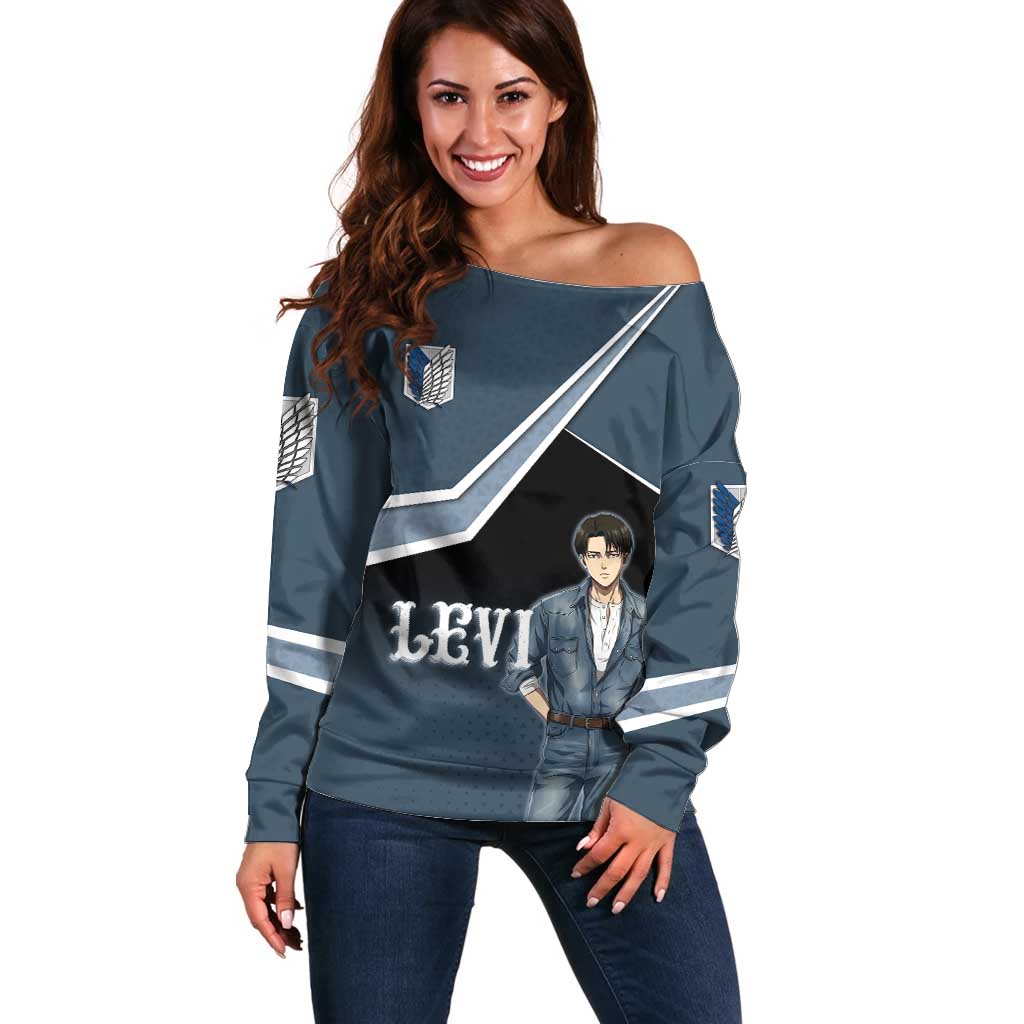 Levi Attack on Titan Off Shoulder Sweater Anime Denim Illustration