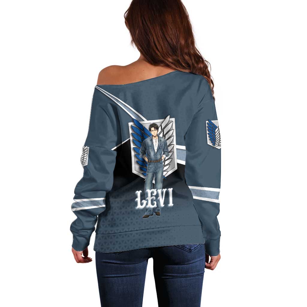 Levi Attack on Titan Off Shoulder Sweater Anime Denim Illustration