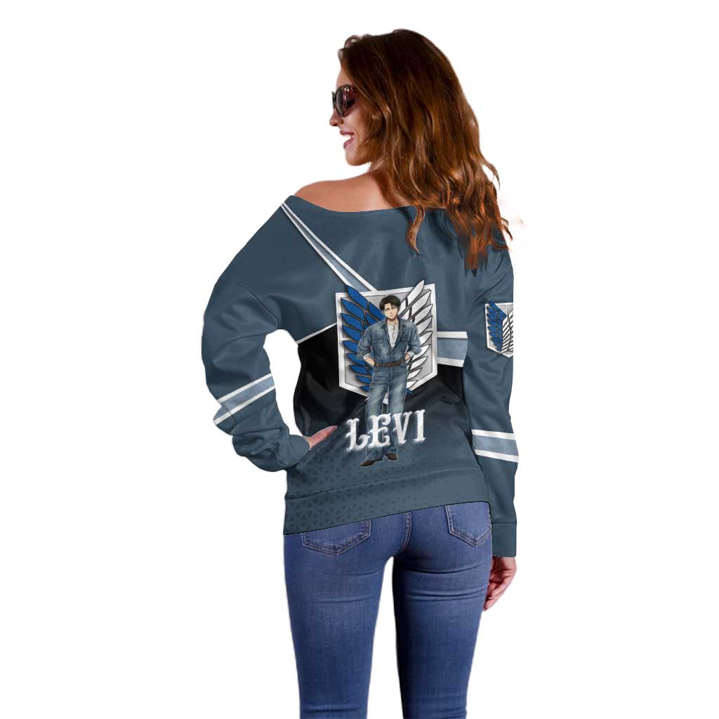 Levi Attack on Titan Off Shoulder Sweater Anime Denim Illustration