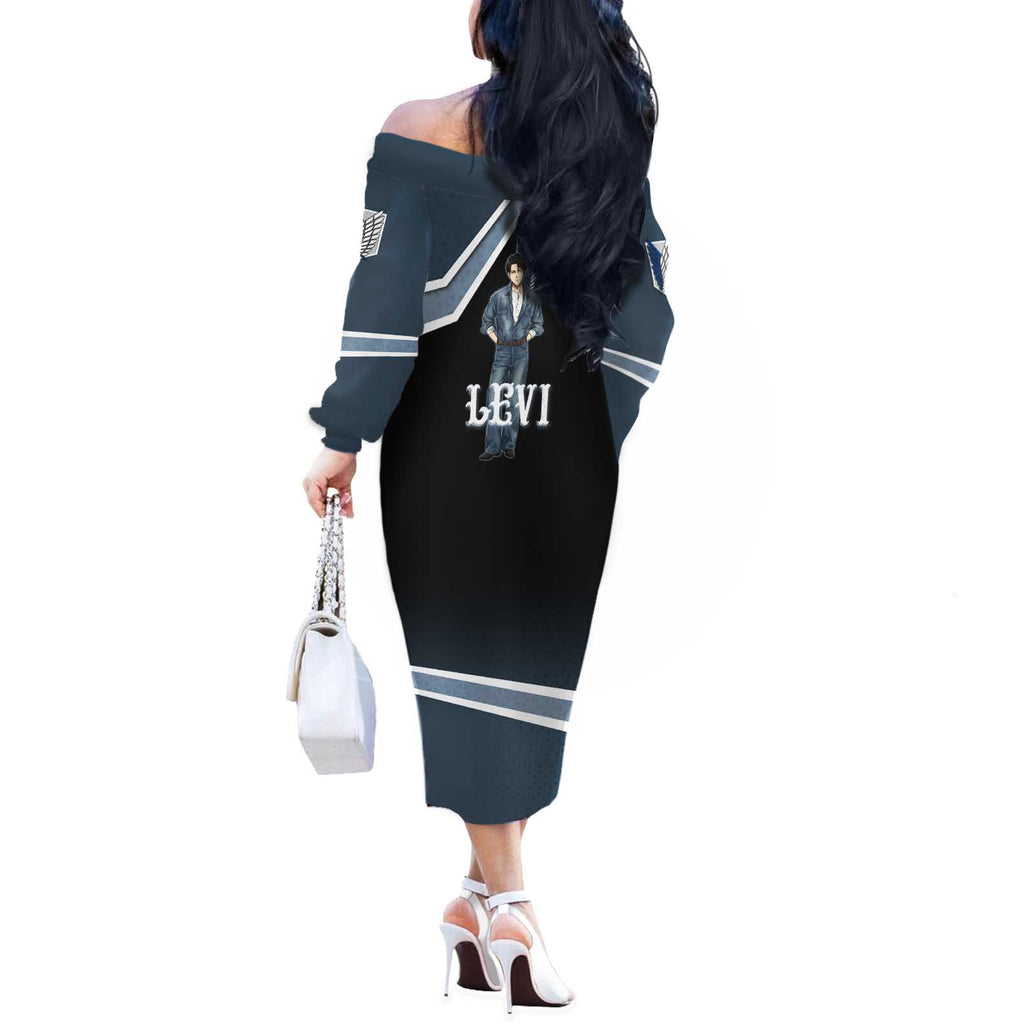 Levi Attack on Titan Off The Shoulder Long Sleeve Dress Anime Denim Illustration