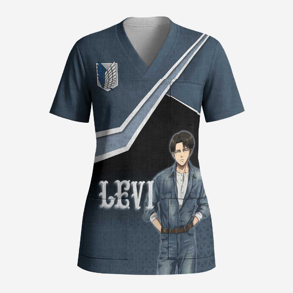 Levi Attack on Titan Scrub Top Anime Denim Illustration