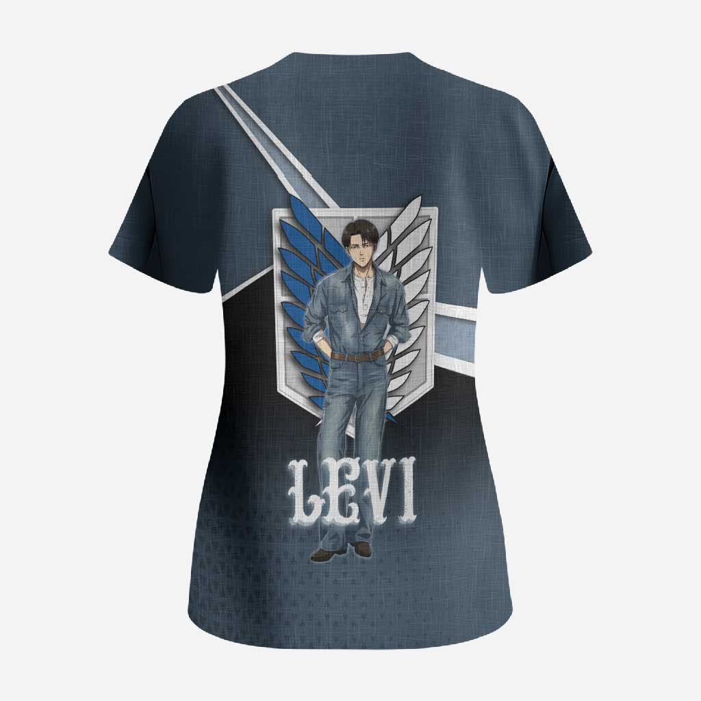 Levi Attack on Titan Scrub Top Anime Denim Illustration