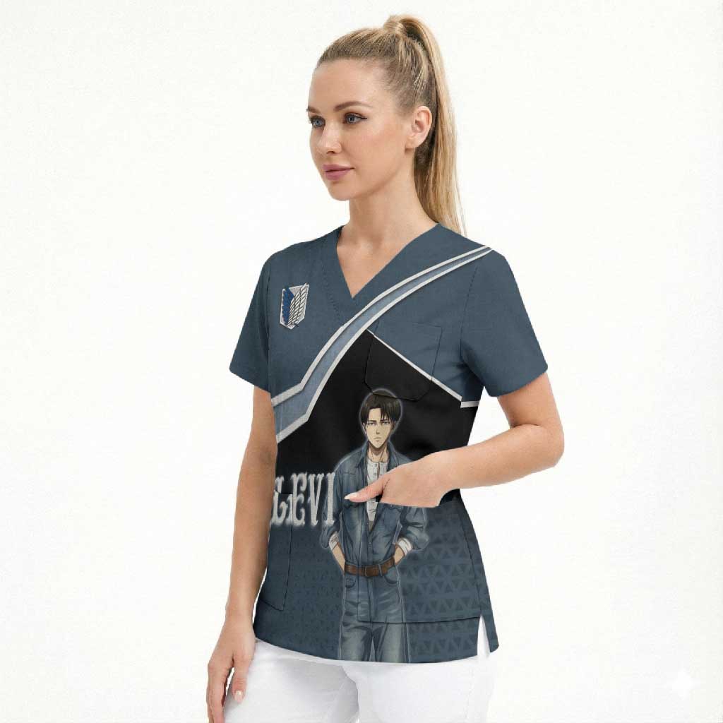 Levi Attack on Titan Scrub Top Anime Denim Illustration
