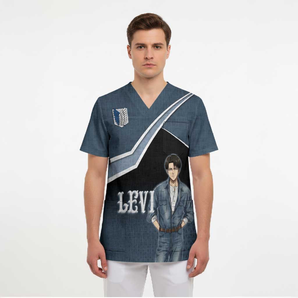 Levi Attack on Titan Scrub Top Anime Denim Illustration