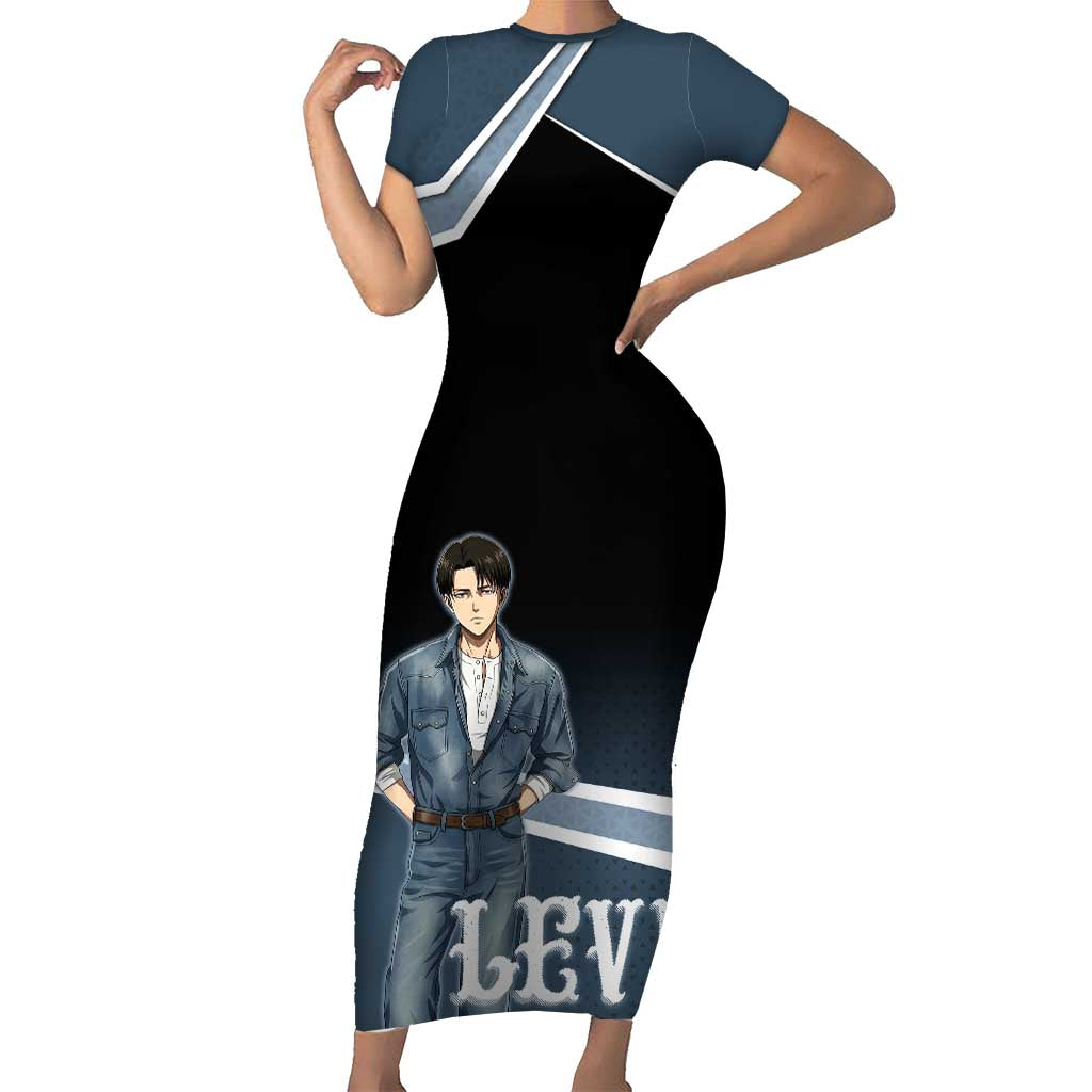 Levi Attack on Titan Short Sleeve Bodycon Dress Anime Denim Illustration