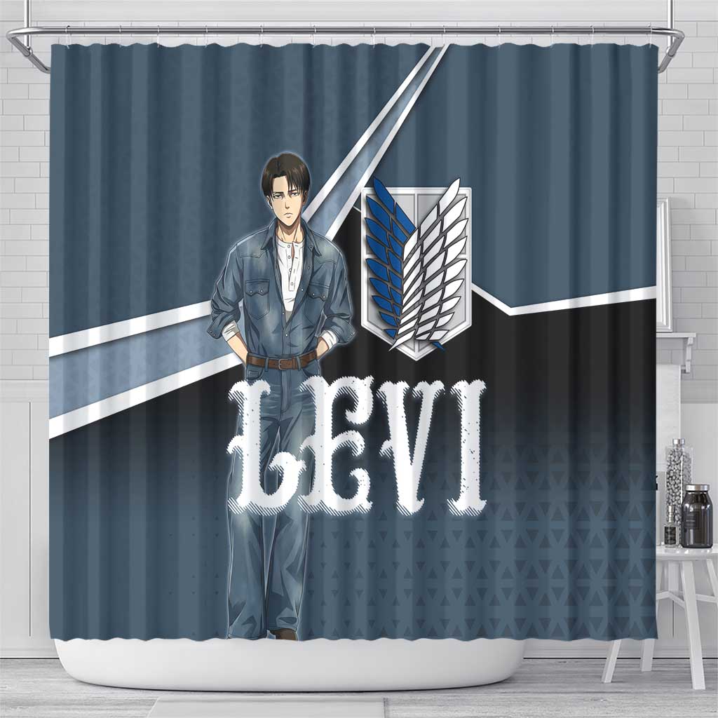 Levi Attack on Titan Shower Curtain Anime Denim Illustration