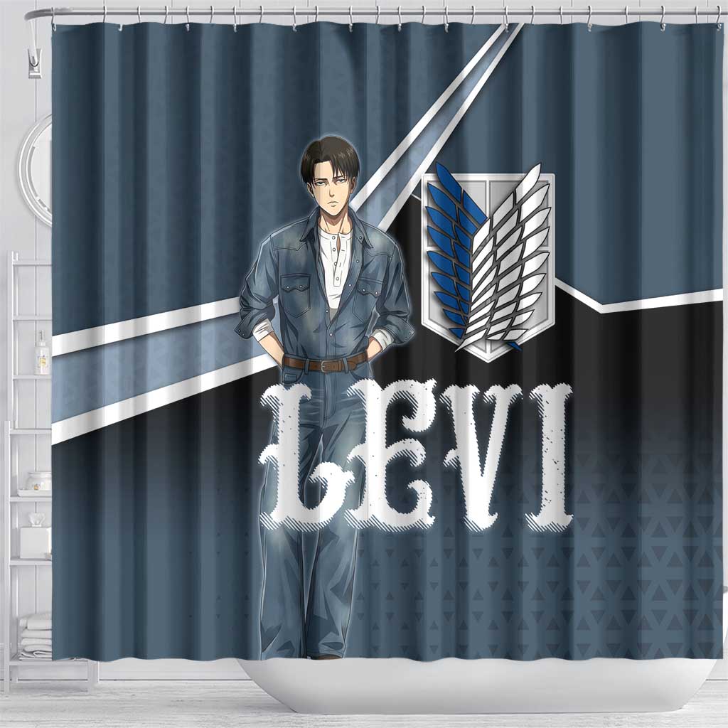 Levi Attack on Titan Shower Curtain Anime Denim Illustration