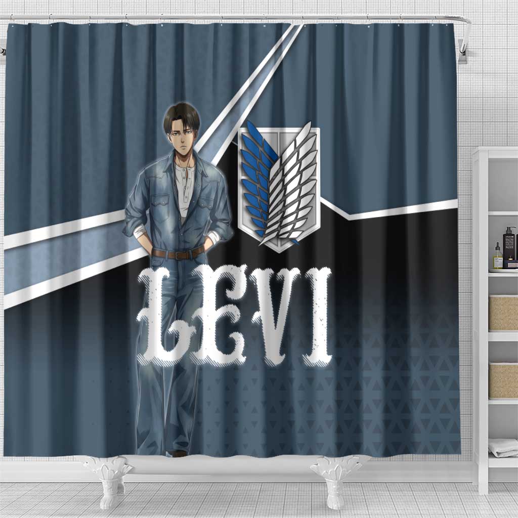 Levi Attack on Titan Shower Curtain Anime Denim Illustration