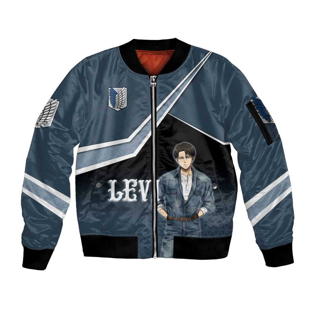 Levi Attack on Titan Sleeve Zip Bomber Jacket Anime Denim Illustration
