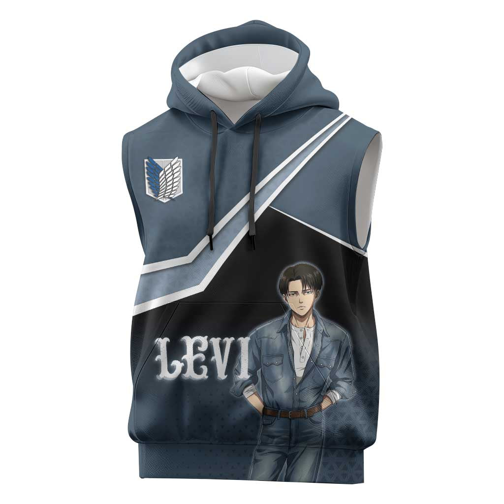 Levi Attack on Titan Sleeveless Hoodie Anime Denim Illustration