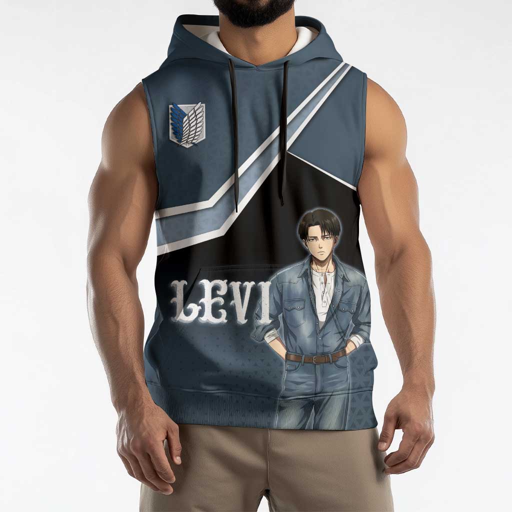 Levi Attack on Titan Sleeveless Hoodie Anime Denim Illustration
