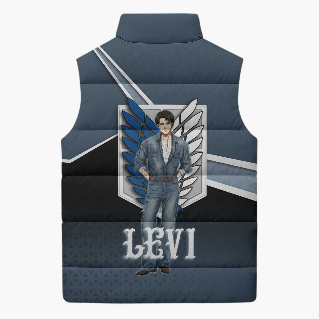 Levi Attack on Titan Sleeveless Puffer Jacket Anime Denim Illustration