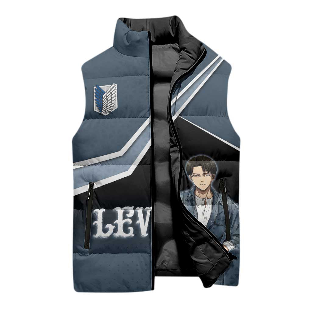 Levi Attack on Titan Sleeveless Puffer Jacket Anime Denim Illustration