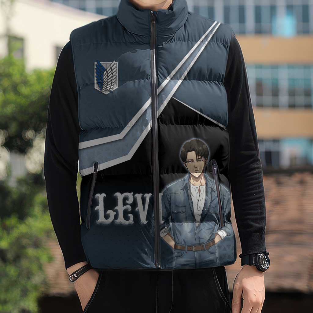 Levi Attack on Titan Sleeveless Puffer Jacket Anime Denim Illustration