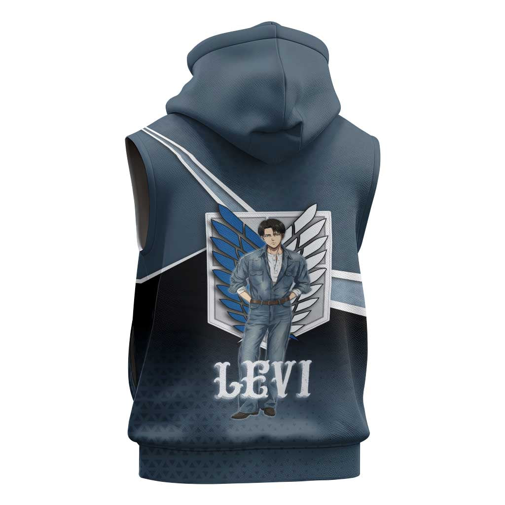 Levi Attack on Titan Sleeveless Zip Hoodie Anime Denim Illustration