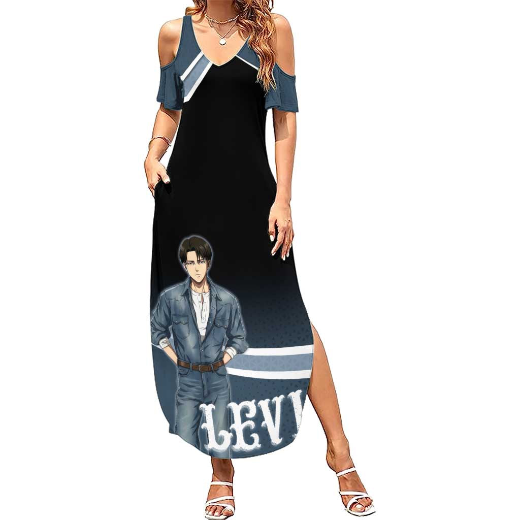 Levi Attack on Titan Summer Maxi Dress Anime Denim Illustration