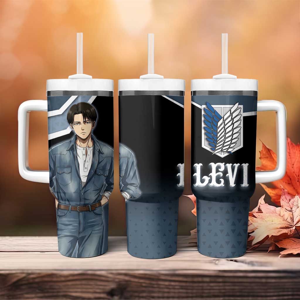 Levi Attack on Titan Tumbler With Handle Anime Denim Illustration