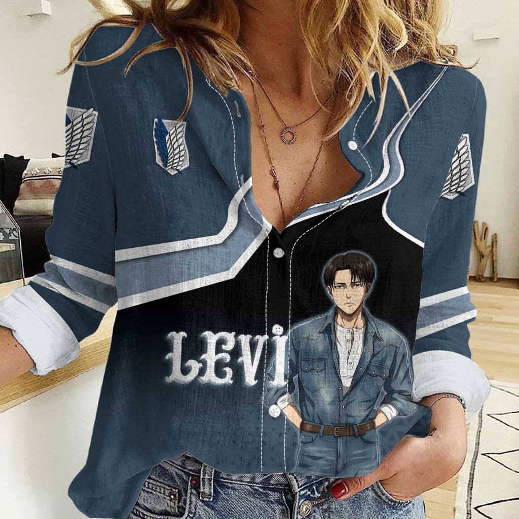 Levi Attack on Titan Women Casual Shirt Anime Denim Illustration