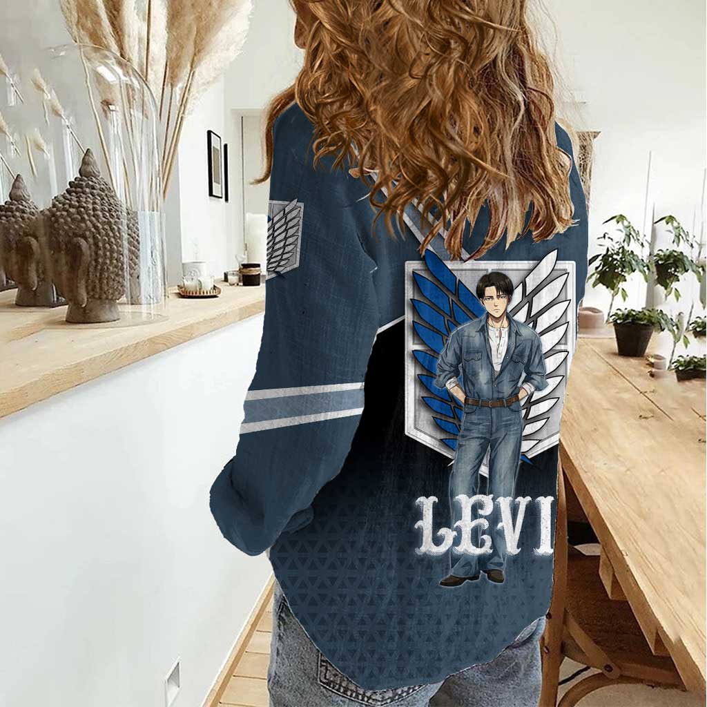 Levi Attack on Titan Women Casual Shirt Anime Denim Illustration