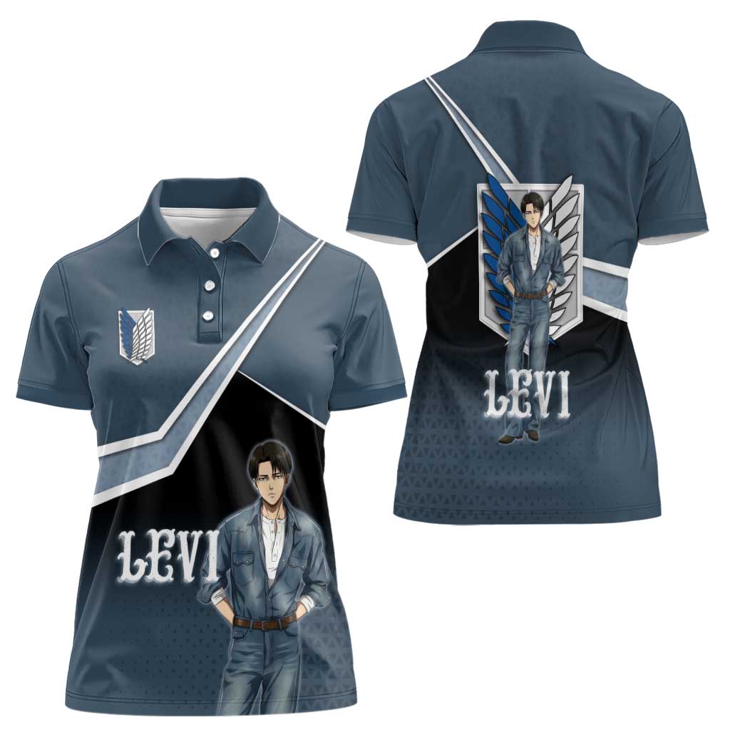 Levi Attack on Titan Women Polo Shirt Anime Denim Illustration