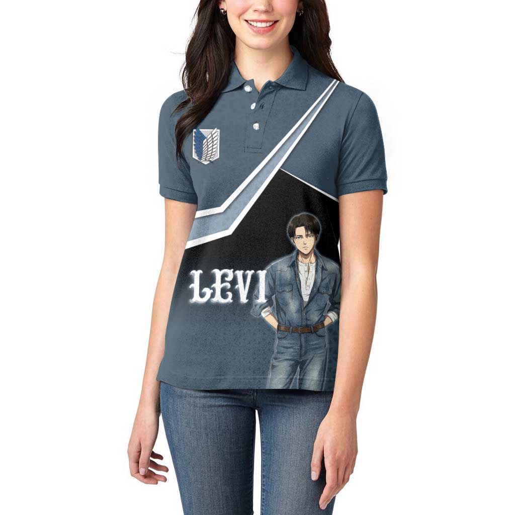 Levi Attack on Titan Women Polo Shirt Anime Denim Illustration