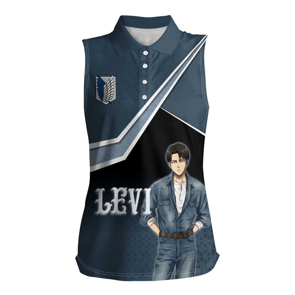 Levi Attack on Titan Women Sleeveless Polo Shirt Anime Denim Illustration