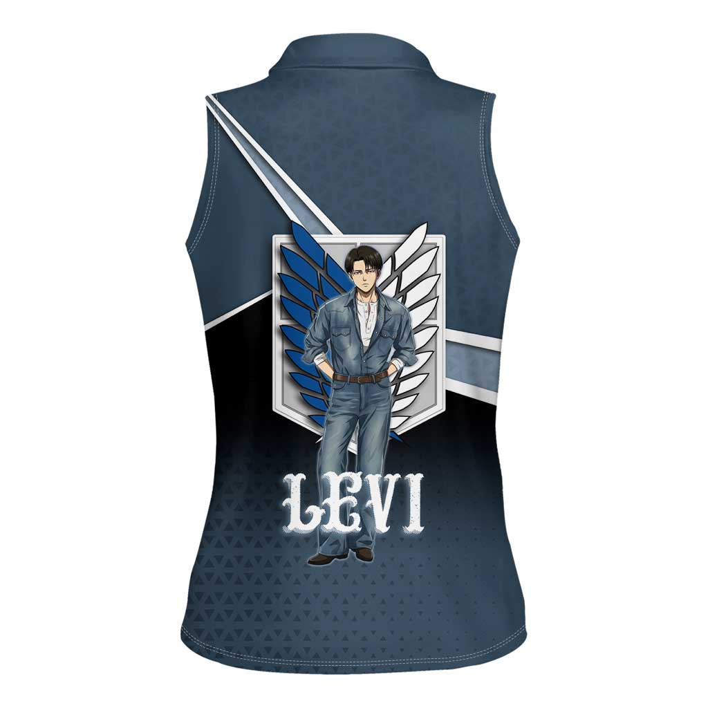 Levi Attack on Titan Women Sleeveless Polo Shirt Anime Denim Illustration