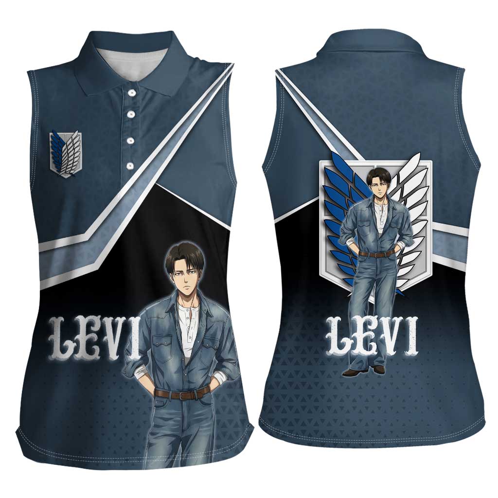Levi Attack on Titan Women Sleeveless Polo Shirt Anime Denim Illustration