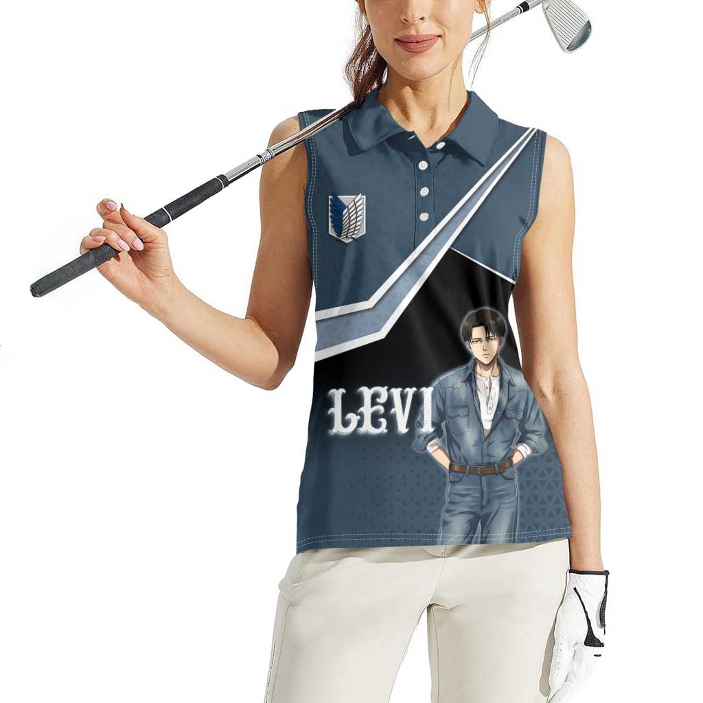 Levi Attack on Titan Women Sleeveless Polo Shirt Anime Denim Illustration